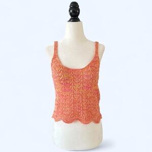 Forever 21 Womens Orange Pink Crochet Knit Beachy Summer Tank Top Medium